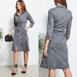 Sosandar Womens Popper Front 3/4 Sleeve Stretch Denim Dress Sz 16 Gray